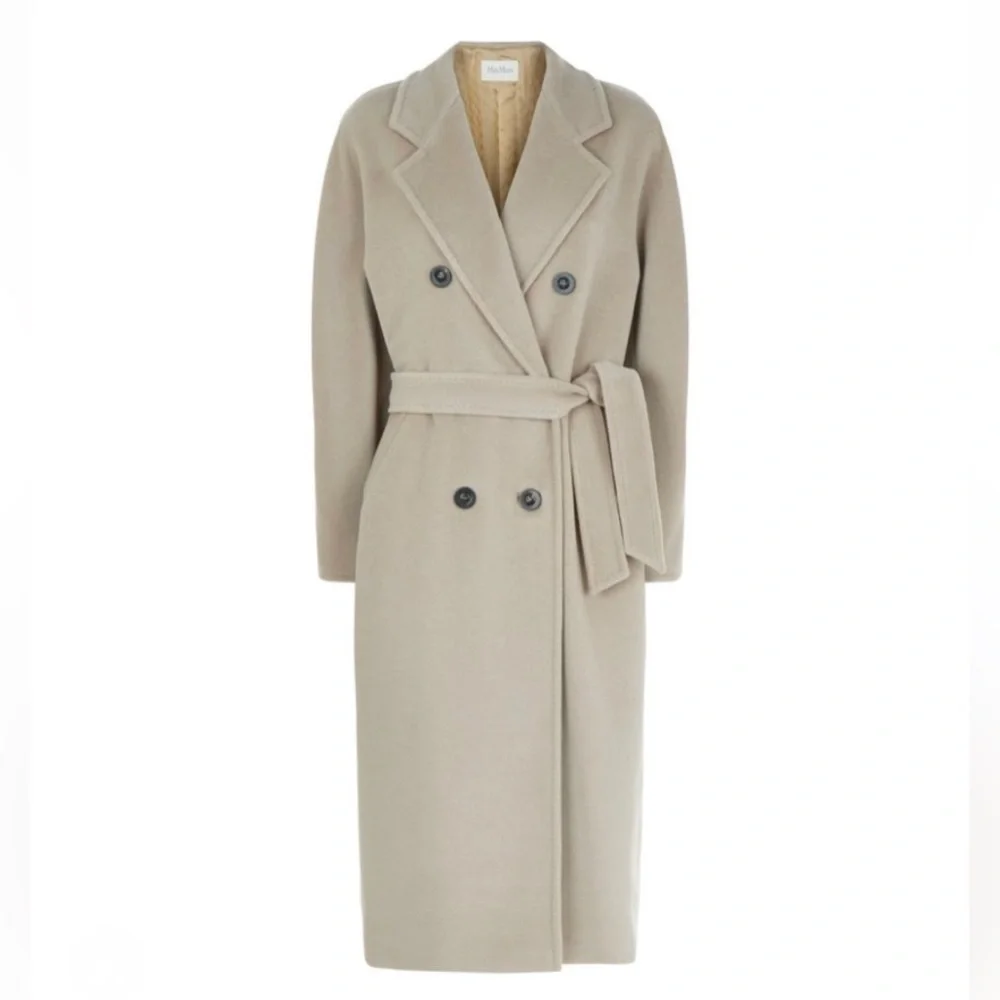 MaxMara Beige Belted Double-Breasted Wool Coat